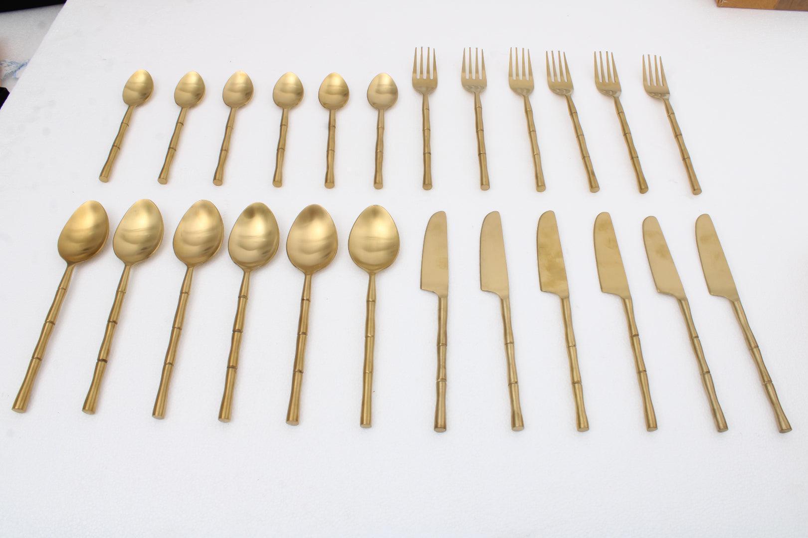 Buy Cutlery - Bamboo Elegance Cutlery Set of 24 for Kitchen | Spoon Fork Set by De Maison Decor on IKIRU online store