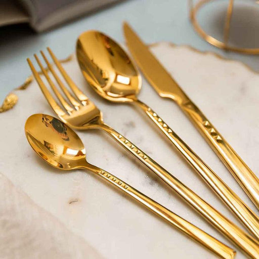 Buy Cutlery - Dot Cutlery Gold for Serveware I Spoon, Knife & Fork for Dining Table | Tableware by ISAAKA on IKIRU online store