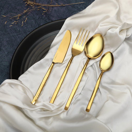 Buy Cutlery - Hammered Cutlery Set Of 4 | Stylish Spoon Fork & Knife For Dining Table & Kitchen by De Maison Decor on IKIRU online store