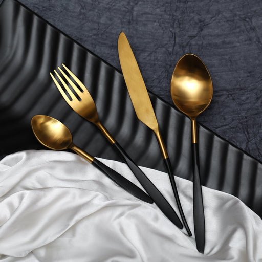 Buy Cutlery - Midnight Opulence Cutlery Set of 24 | Steel Spoon, Fork & Knife Set by De Maison Decor on IKIRU online store