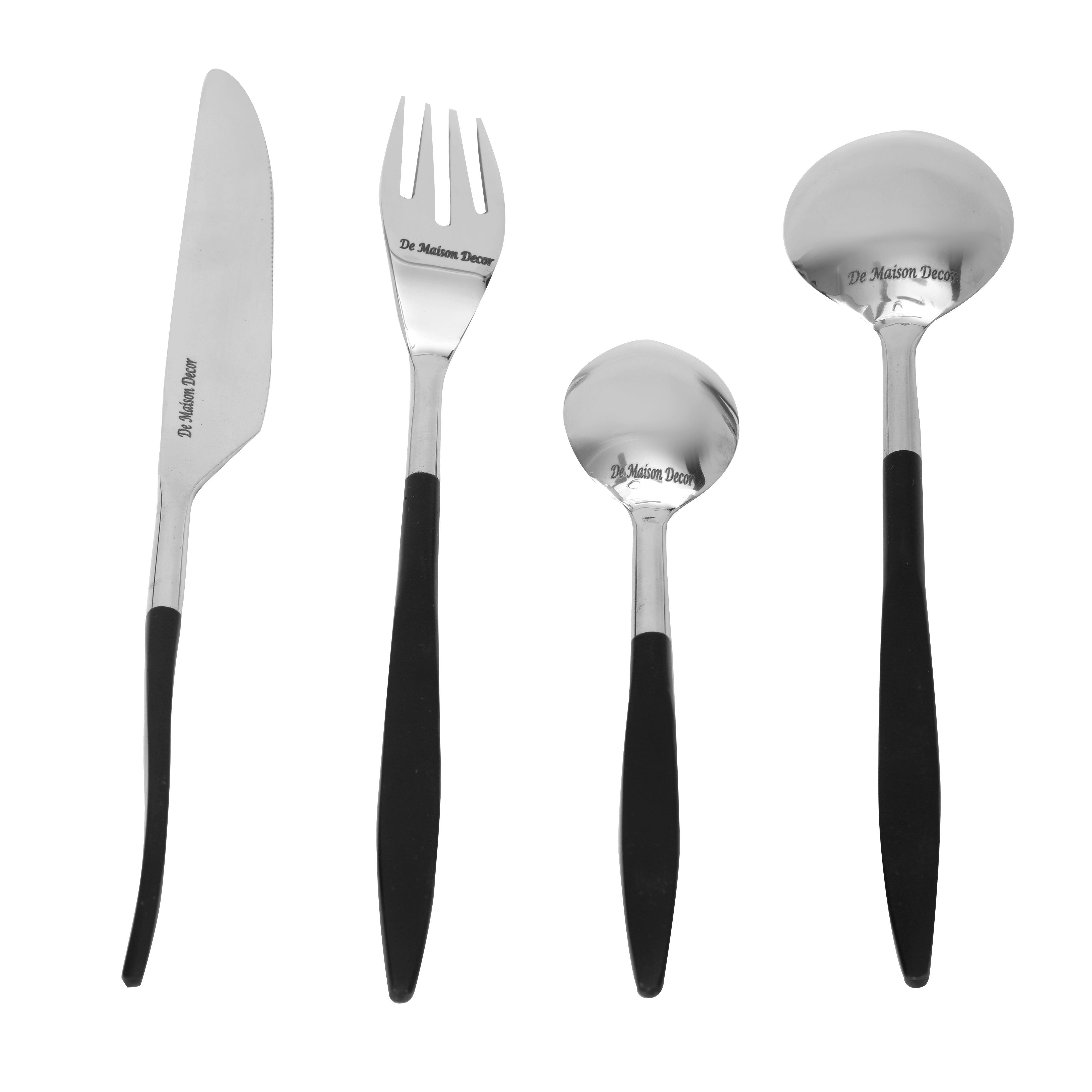 Buy Cutlery - Midnight Opulence Cutlery Set of 24 | Steel Spoon, Fork & Knife Set by De Maison Decor on IKIRU online store