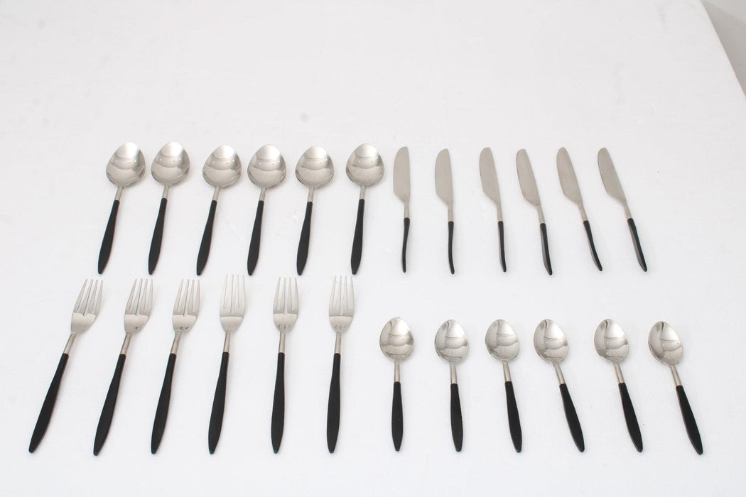 Buy Cutlery - Midnight Opulence Cutlery Set of 24 | Steel Spoon, Fork & Knife Set by De Maison Decor on IKIRU online store