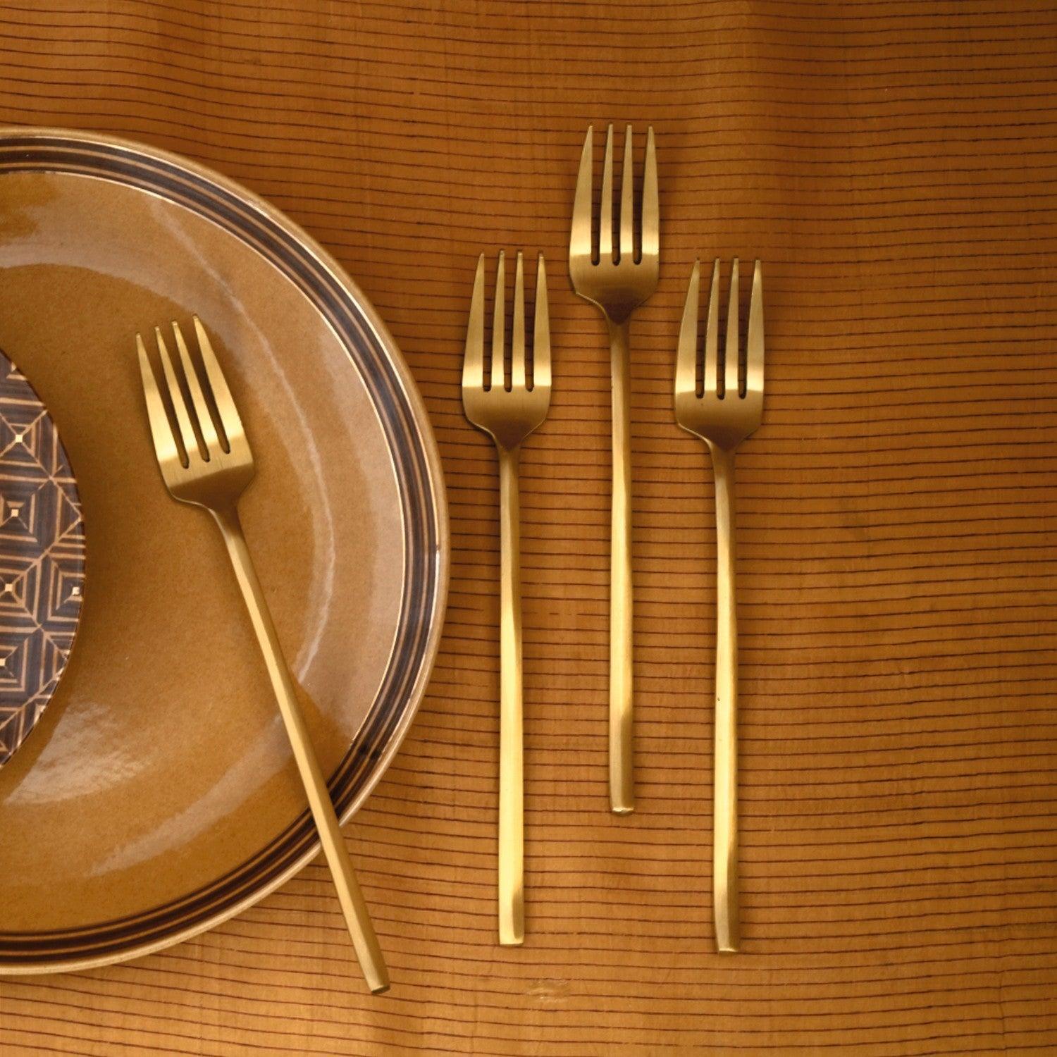 Buy Cutlery - Mryda Brass Table Fork For Dinner | Gold Cutlery For Dining Table & Kitchen by Courtyard on IKIRU online store