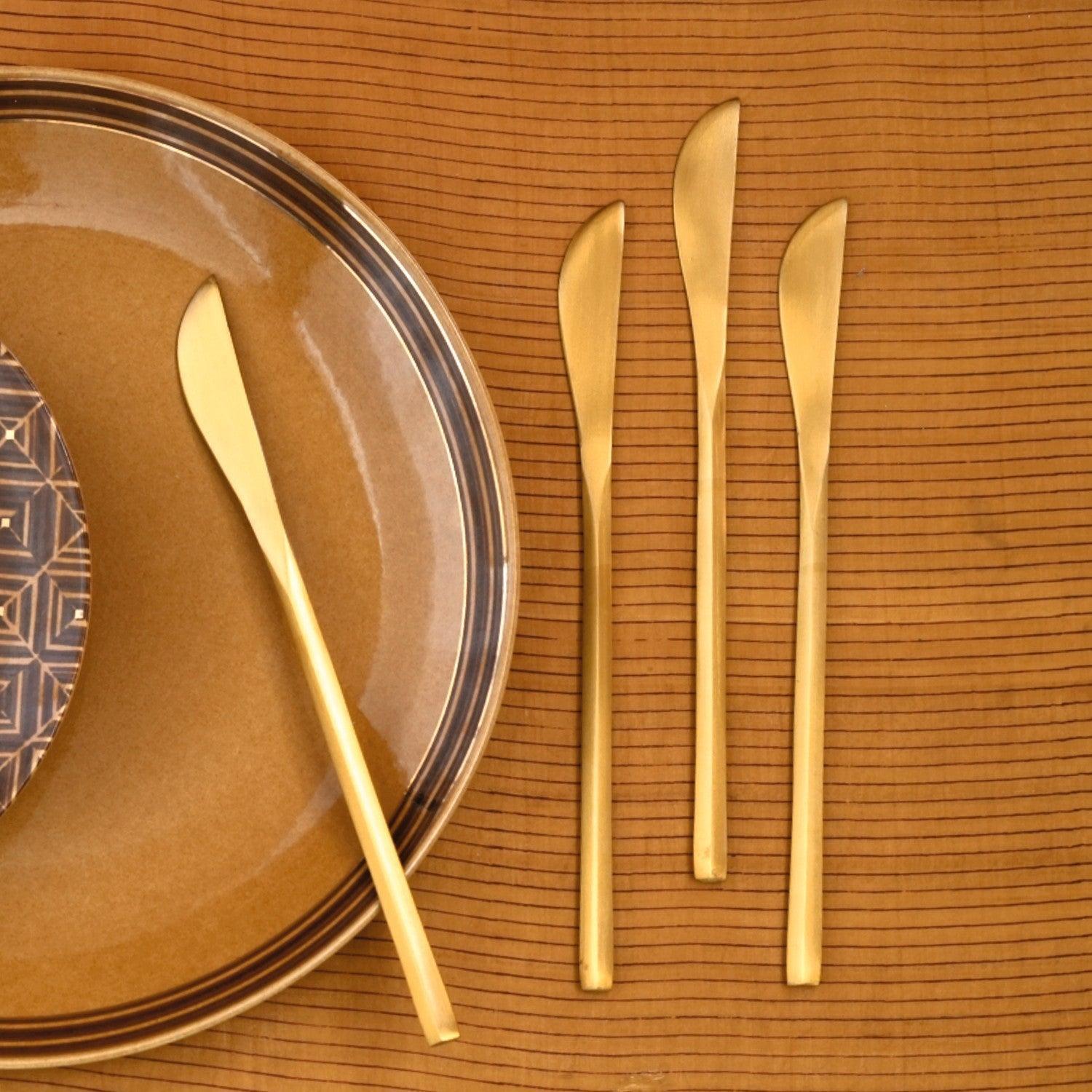 Buy Cutlery - Mryda Brass Table Knife Set Of 4 | Butter Knives Cutlery For Kitchen & Dining Table by Courtyard on IKIRU online store