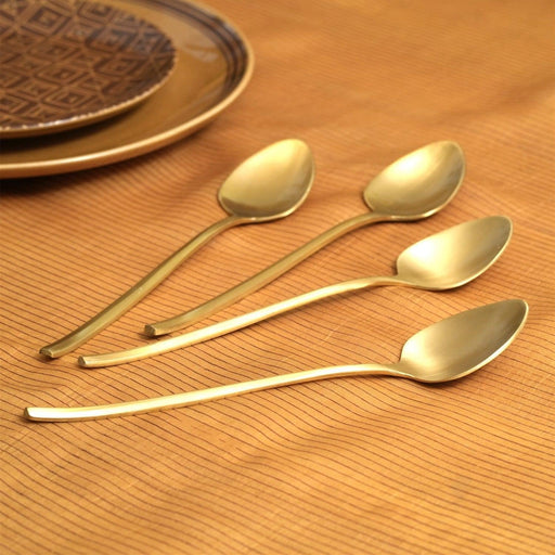 Buy Cutlery - Mryda Brass Table Spoon For Dinner Set Of 4 | Gold Cutlery For Kitchen & Dining Table by Courtyard on IKIRU online store