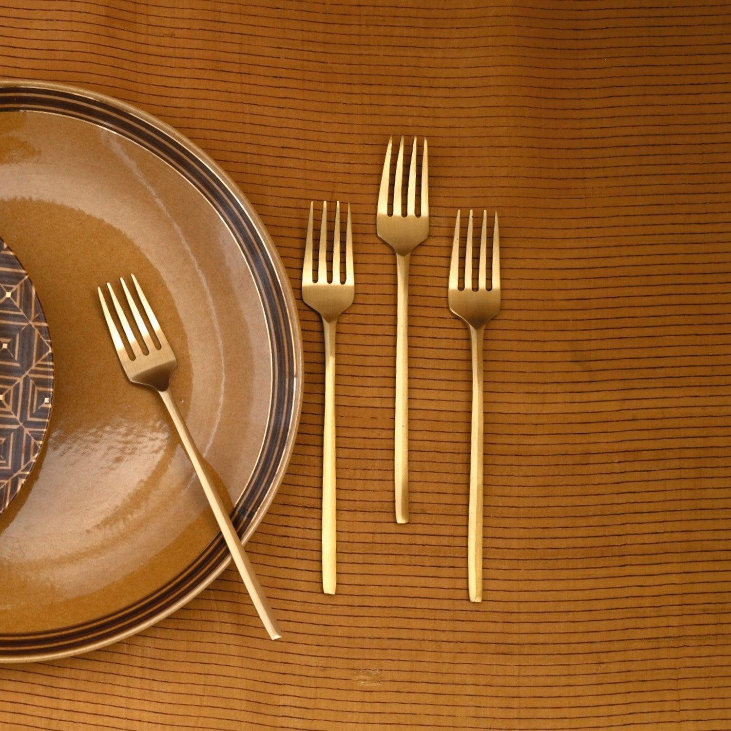 Buy Cutlery - Mryda Brass Tea Fork For Serving | Gold Cutlery For Dining Table & Kitchen by Courtyard on IKIRU online store