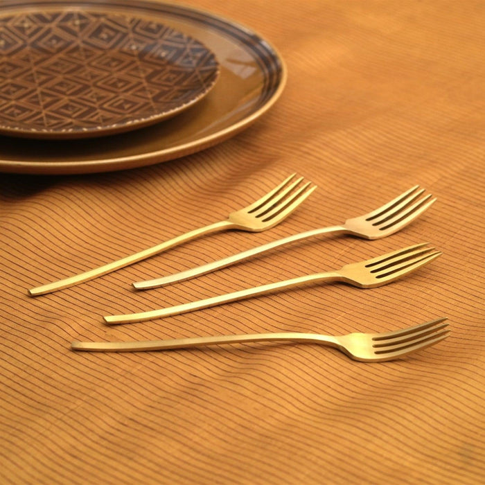 Buy Cutlery - Mryda Brass Tea Fork For Serving | Gold Cutlery For Dining Table & Kitchen by Courtyard on IKIRU online store
