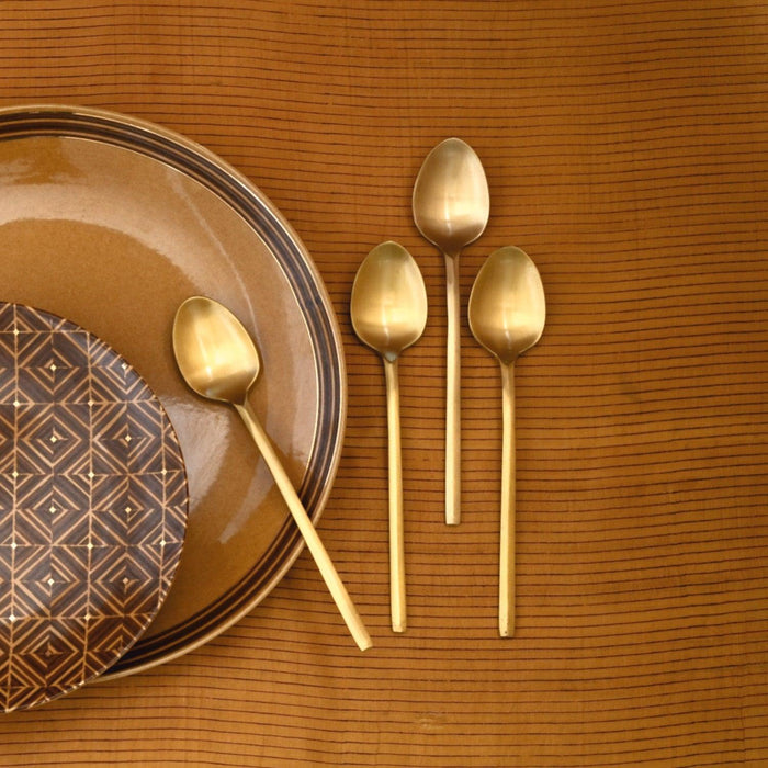 Buy Cutlery - Mryda Brass Tea Spoon Set Of 4 | Gold Cutlery For Kitchen & Dining Table by Courtyard on IKIRU online store