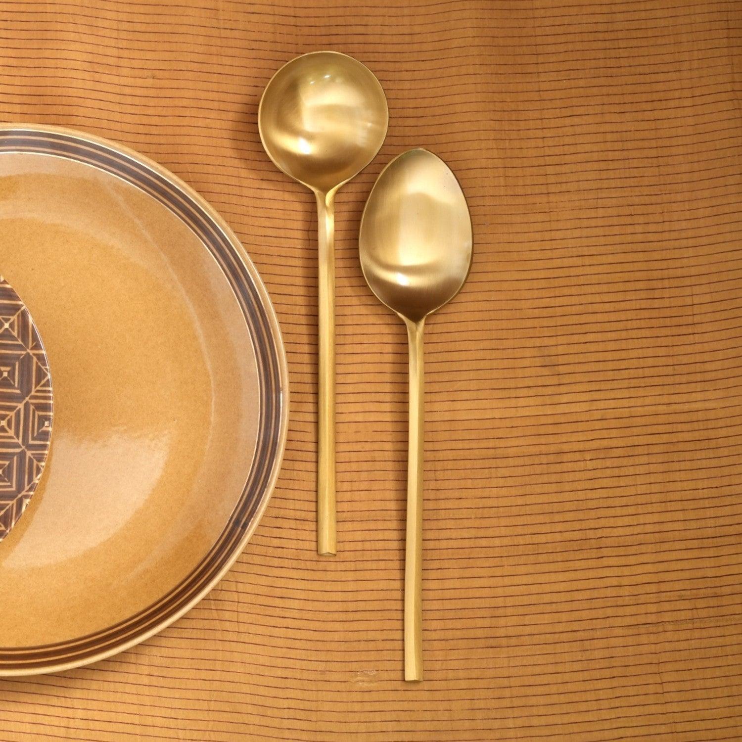 Buy Cutlery - Mryda Veg Brass Ladles Set of 2 | Golden Serving Spoons For Dining & Kitchen by Courtyard on IKIRU online store