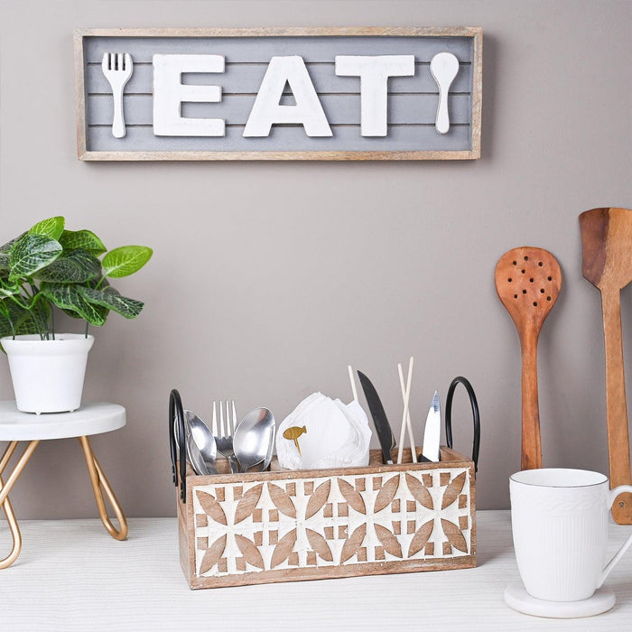 Buy Cutlery stand - Wood And Metal Cutlery Holder With Handles | Storage & Organizer For Home And Kitchen by Casa decor on IKIRU online store