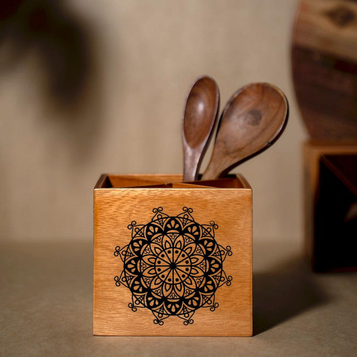 Buy Cutlery stand - Wooden Light Spoon Stand With Mandala Design For Kitchen by bambaiSe on IKIRU online store