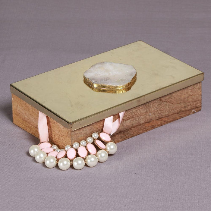 Buy Decor Objects - Gold Decorative Iron & Wood Box with Agate Top For Tableware & Home Decor by Manor House on IKIRU online store