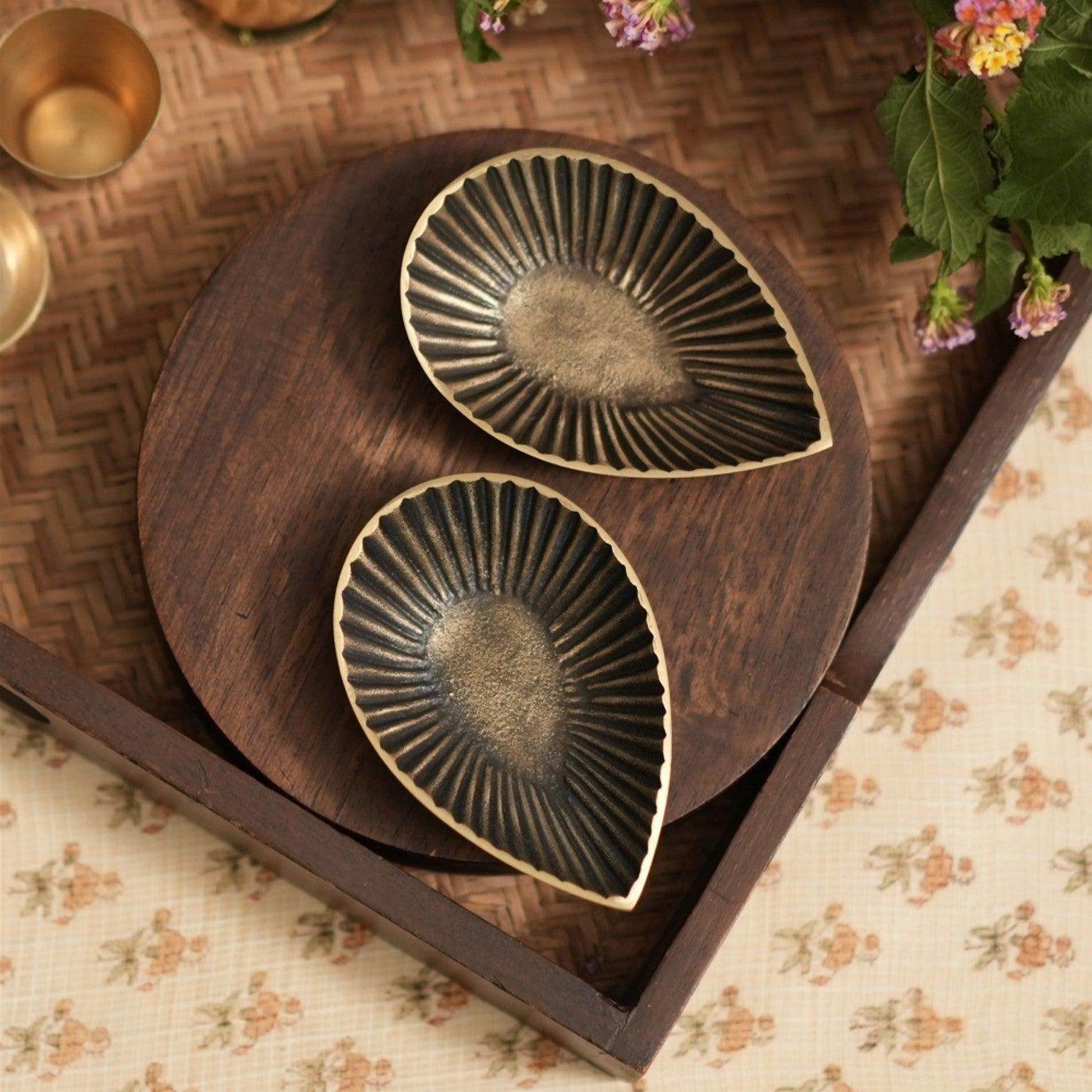 Buy Decor Objects - Reti Decorative Brass Diya Large Set of 2 | T Light For Mandir & Festive Decor by Courtyard on IKIRU online store