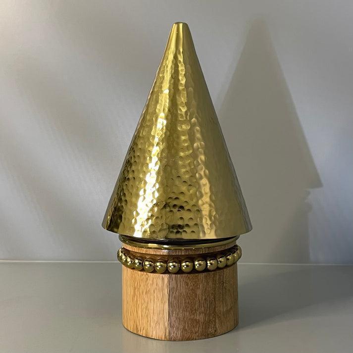 Buy Decor Objects - Selective Edition - Golden Decorative Cone With Wooden Stand For Home & Table Decor by Objects In Space on IKIRU online store