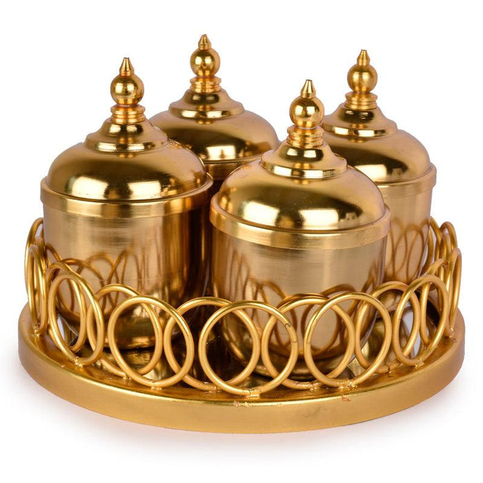 Buy Decorative Bowls & Trays - Ortis Multipurpose Gold & Mirror Organiser Tray With 4 Metallic Jars For Home & Gifting by Manor House on IKIRU online store