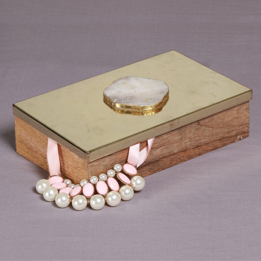 Buy Decorative Storage Boxes - Gold Decorative Iron & Wood Box with Agate Top For Tableware & Home Decor by Manor House on IKIRU online store