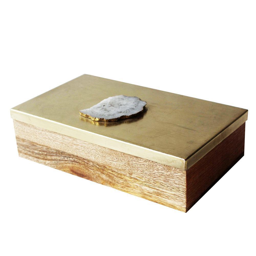 Buy Decorative Storage Boxes - Gold Decorative Iron & Wood Box with Agate Top For Tableware & Home Decor by Manor House on IKIRU online store