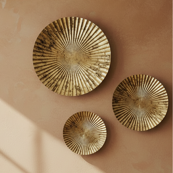Gold Foil Motif Hammered Decorative Wall Plates Set Of 3 For Decor