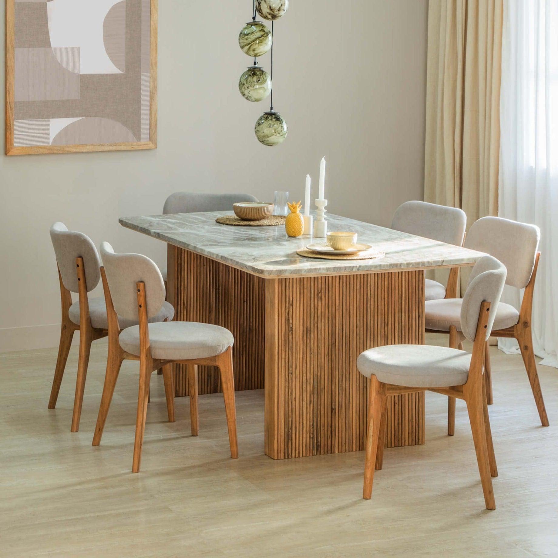 Hiro Wooden And Marble Finish Modern Designed seater Dining Table For Dining Room