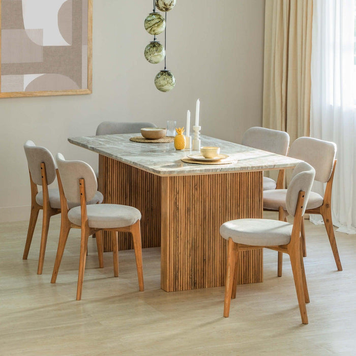 Buy Dining Furniture Set - Modern Designed Marble Top Dining Table With 6 Wooden Chairs For Dining Room by Orange Tree on IKIRU online store