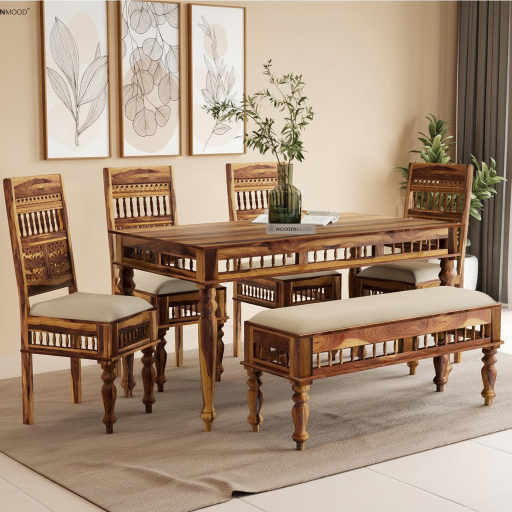 Buy Dining Furniture Set - Rinika Six Seater Dining Set with Bench by Wooden Mood on IKIRU online store
