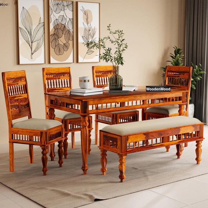 Buy Dining Furniture Set - Rinika Six Seater Dining Set with Bench by Wooden Mood on IKIRU online store