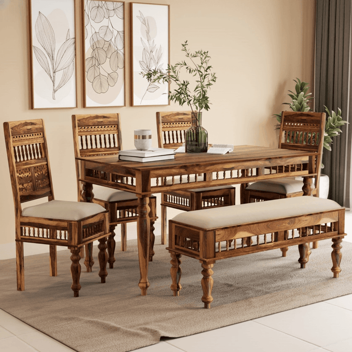 Buy Dining Furniture Set - Rinika Six Seater Dining Set with Bench by Wooden Mood on IKIRU online store