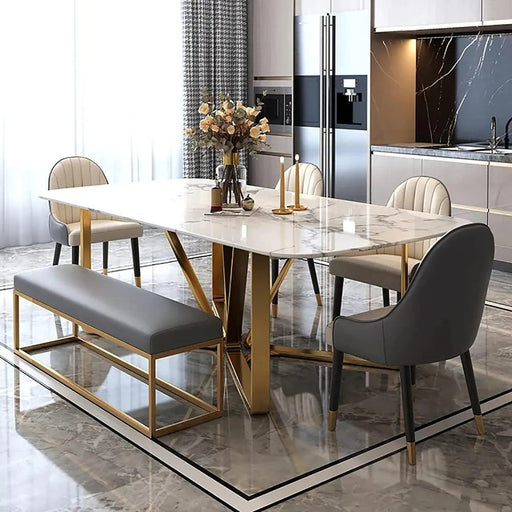 Buy Dining Table - Astral White And Gold Dining Table by Handicrafts Town on IKIRU online store