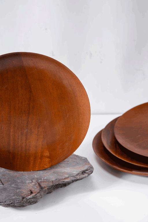 Buy Dinner Plates - Chakr Round Wooden Plates Set of 4 | Serving Platter For Serveware & Kitchen by Araana Home on IKIRU online store