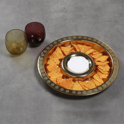 Buy Dinner Plates - Gold Steel Metal Chip and Dip Serving Plate For Center Table & Dining Decor by Manor House on IKIRU online store