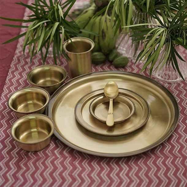 Buy Dinner Set - Mangala Brass Antique Gold Dinner Set For Home & Gifting by Courtyard on IKIRU online store