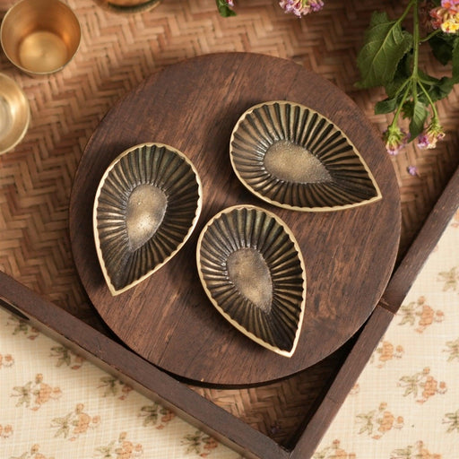 Buy Diya & Diya Stand - Antique Gold Brass Devi Small Diya Set of 3 For Puja & Decor by Courtyard on IKIRU online store