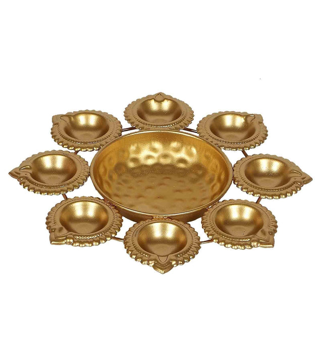 Buy Diya & Diya Stand - Decorative Gold Finish Diya Urli & Tealight Holder For Pooja Room & Decor by Amaya Decors on IKIRU online store