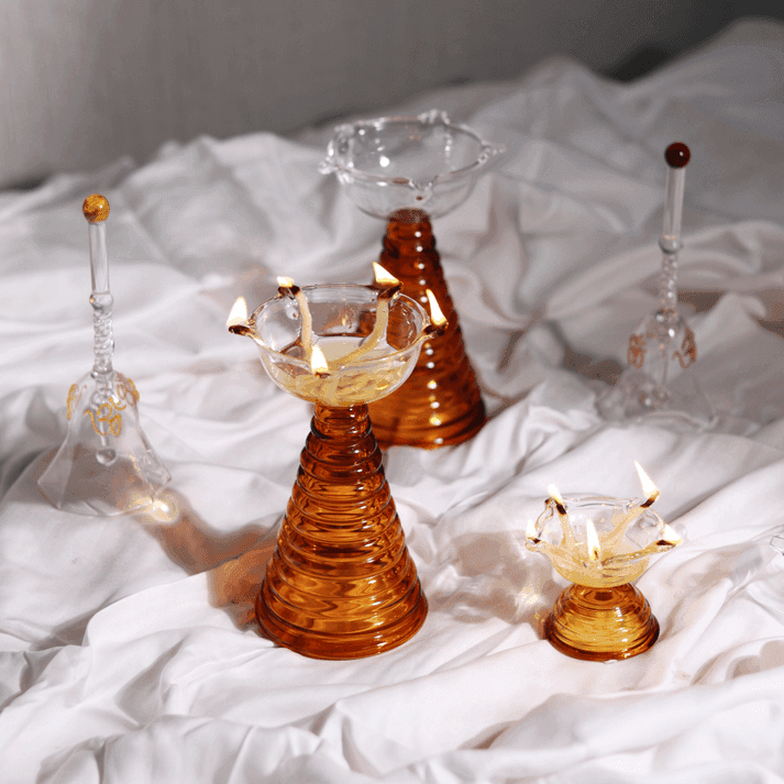 Buy Diya & Diya Stand - Glass Diwali Set by Muun Home on IKIRU online store