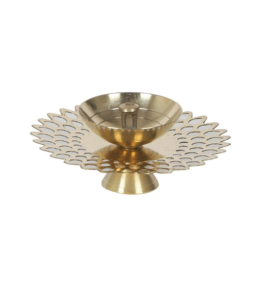 Buy Diya & Diya Stand - Golden Brass Etching Diya | Round Tealight Holder For Home by Amaya Decors on IKIRU online store