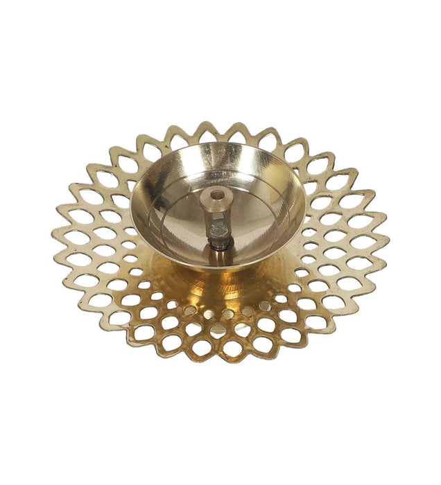 Buy Diya & Diya Stand - Golden Brass Etching Diya | Round Tealight Holder For Home by Amaya Decors on IKIRU online store