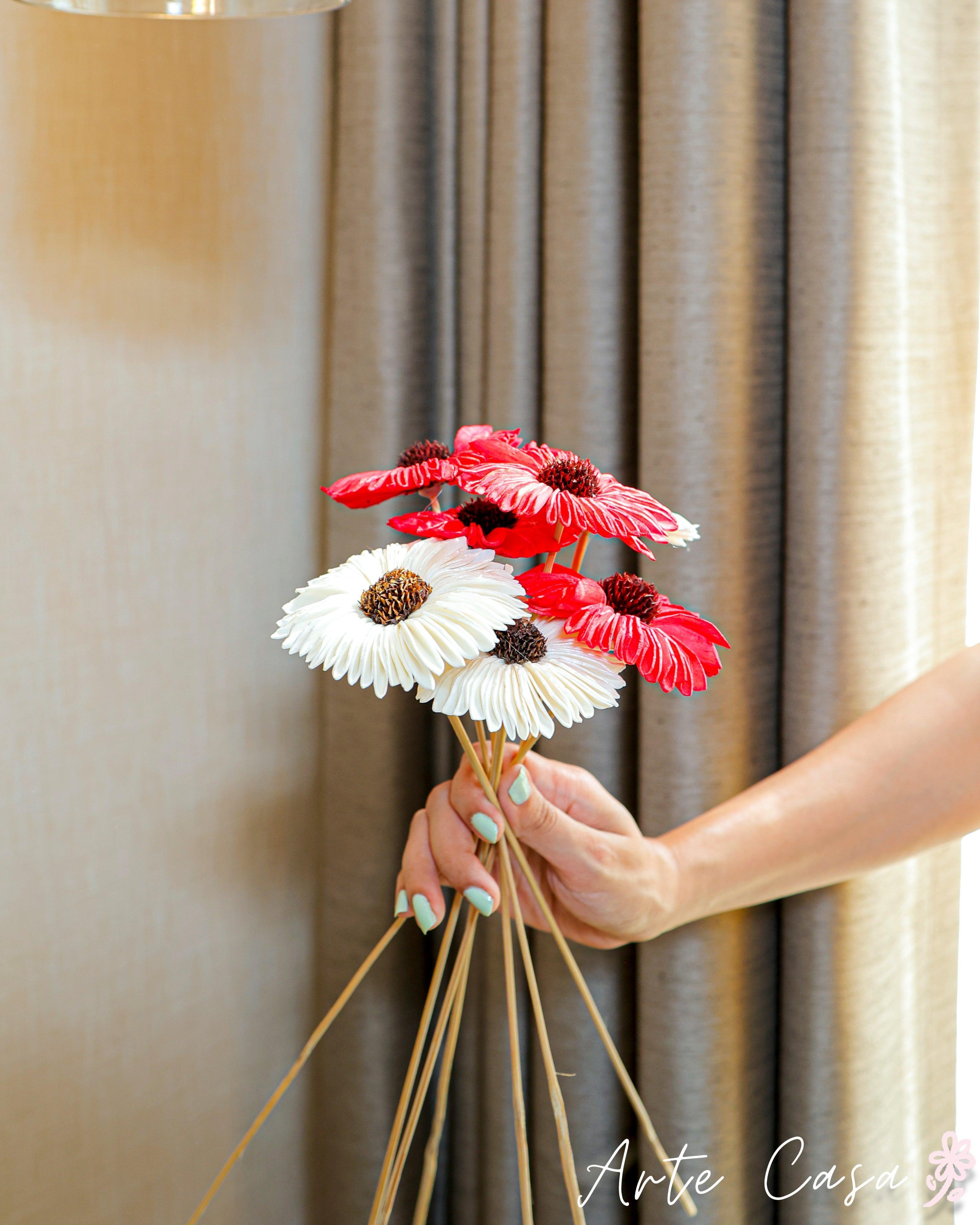 Buy Dried Flowers & Fragrance - Dried Cherry Flower Bunch For Home Decor In White & Red Set Of 6 by Arte Casa on IKIRU online store