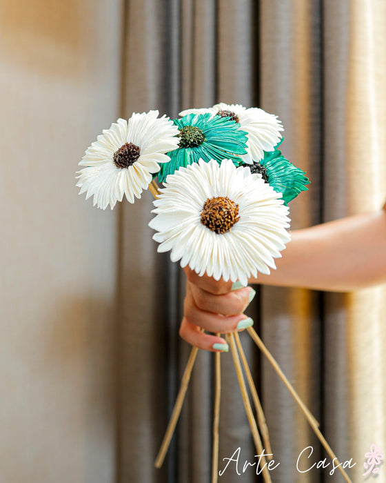 Buy Dried Flowers & Fragrance - Dried Flower Bunch For Vase & Decor In Green & White Set Of 6 by Arte Casa on IKIRU online store