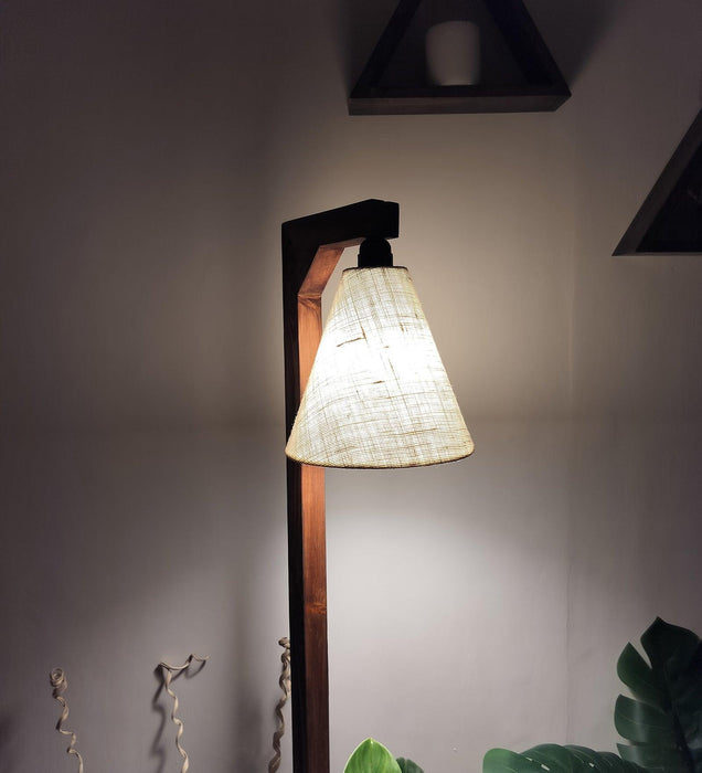 Buy Floor Lamp - Accent Wooden Floor Lamp with Beige Fabric Lampshade by Symplify on IKIRU online store