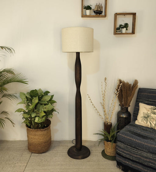 Buy Floor Lamp - Aristo Wooden Floor Lamp with Jute Fabric Lampshade by Symplify on IKIRU online store