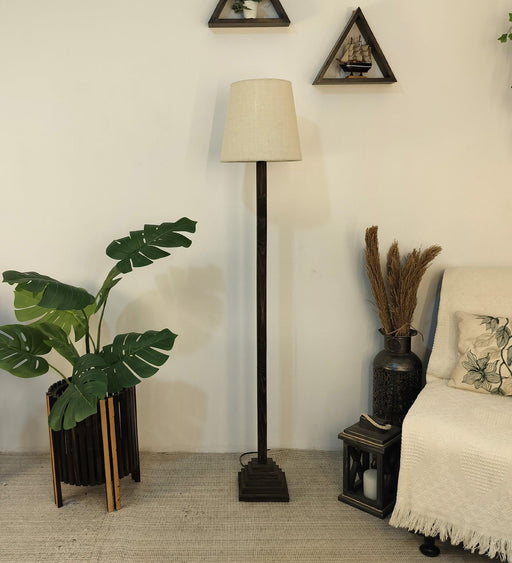 Buy Floor Lamp - Babel Wooden Floor Lamp with Beige Fabric Lampshade by Symplify on IKIRU online store