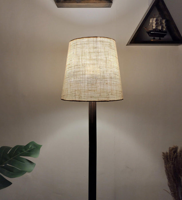 Buy Floor Lamp - Babel Wooden Floor Lamp with Beige Fabric Lampshade by Symplify on IKIRU online store