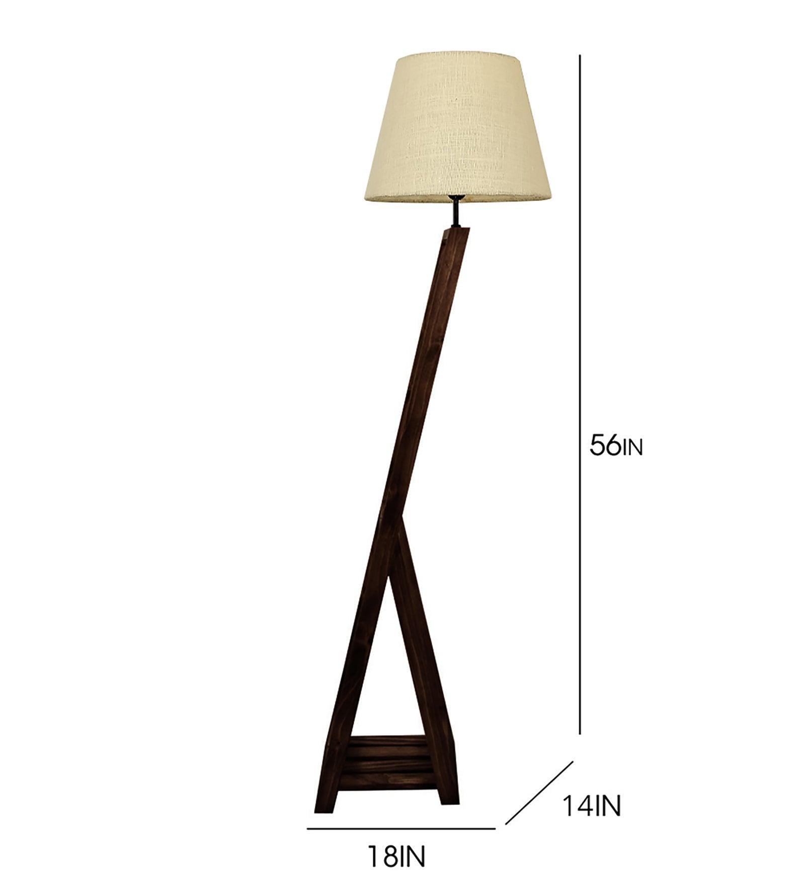 Buy Floor Lamp - Bezalel Wooden Floor Lamp with Beige Fabric Lampshade by Symplify on IKIRU online store