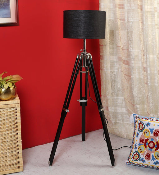 Buy Floor Lamp - Black Wood Floor Lampshade | Standing Lamp for Living Room by Pristine Interiors on IKIRU online store