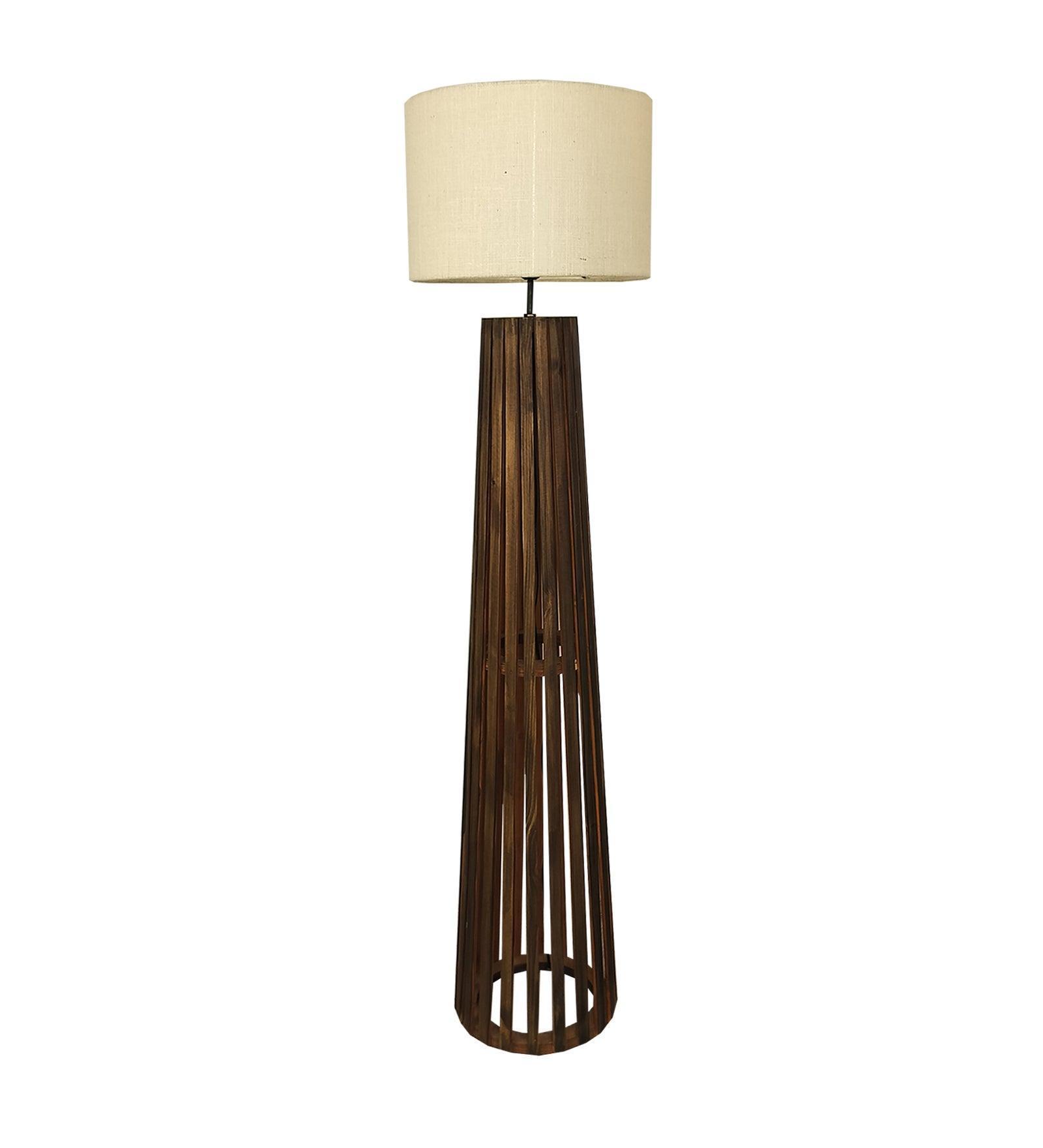 Buy Floor Lamp - Boho Wooden Floor Lamp with Beige Fabric Lampshade by Symplify on IKIRU online store