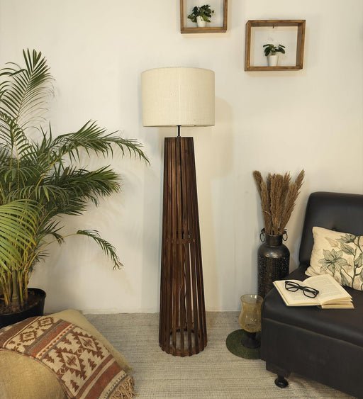 Buy Floor Lamp - Boho Wooden Floor Lamp with Beige Fabric Lampshade by Symplify on IKIRU online store