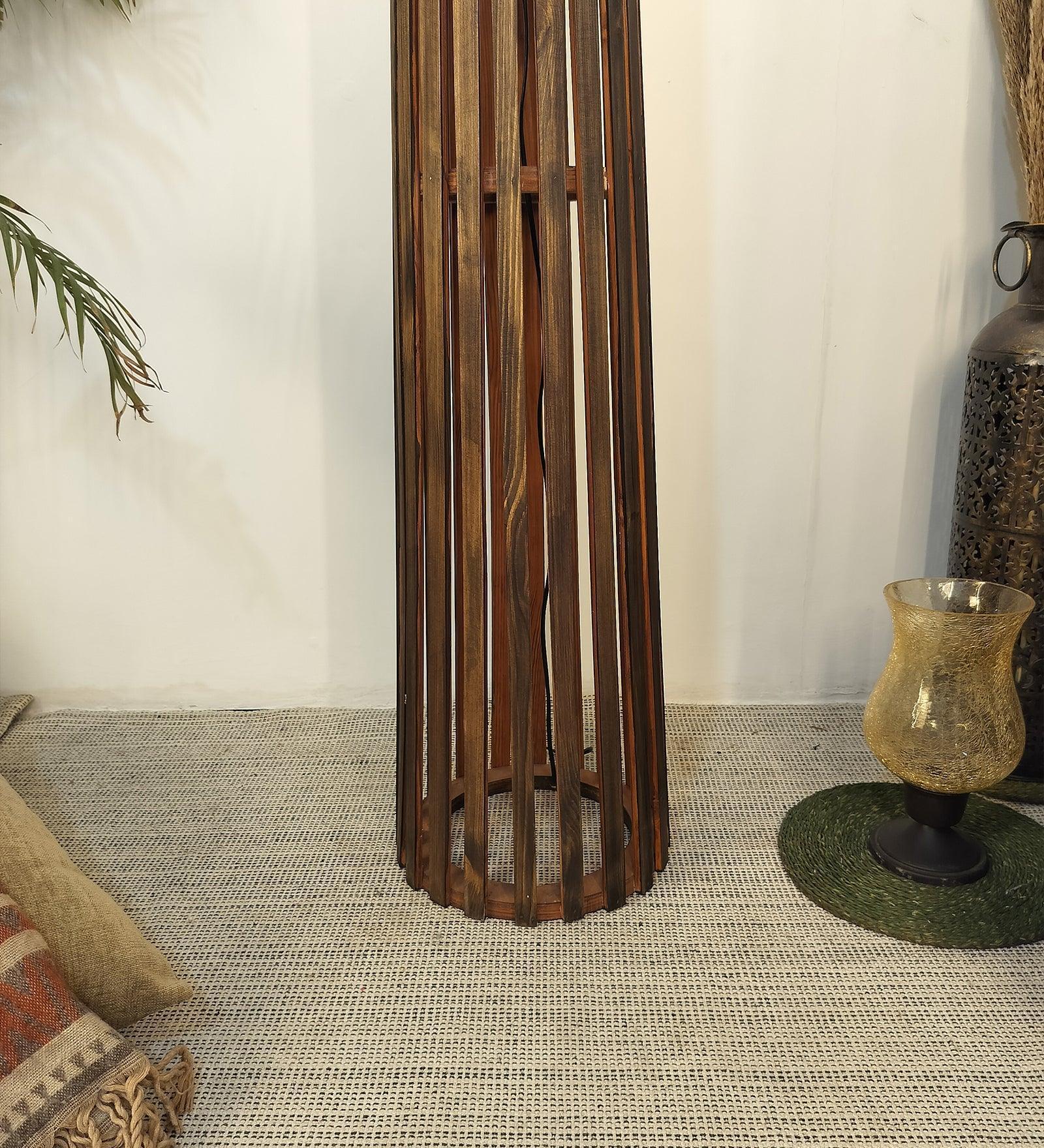 Buy Floor Lamp - Boho Wooden Floor Lamp with Beige Fabric Lampshade by Symplify on IKIRU online store