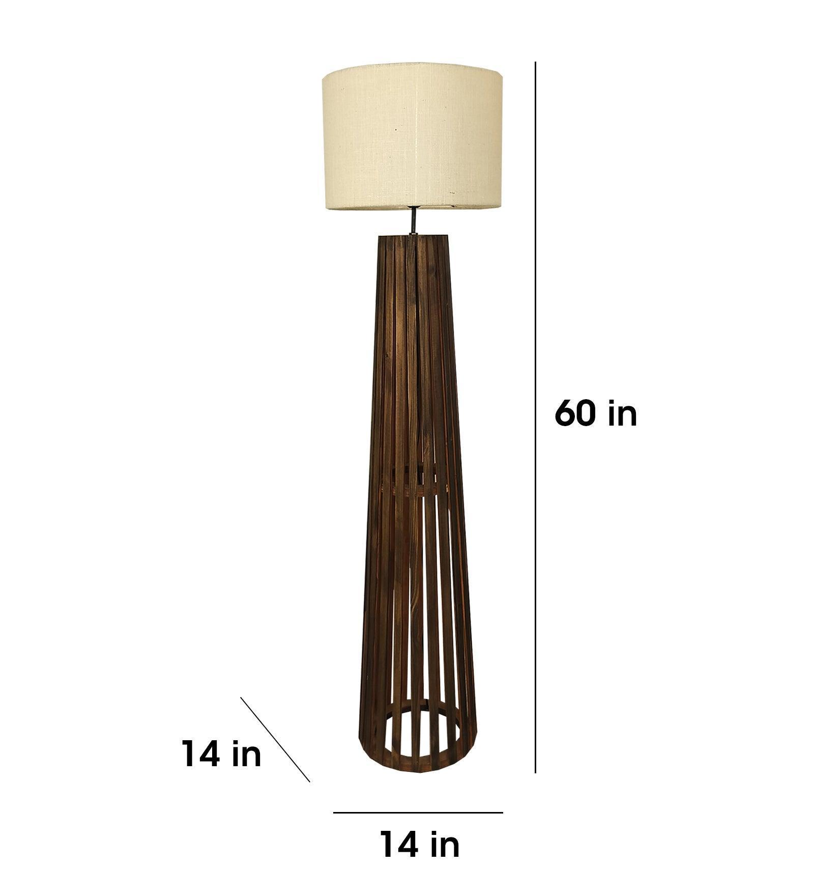 Buy Floor Lamp - Boho Wooden Floor Lamp with Beige Fabric Lampshade by Symplify on IKIRU online store