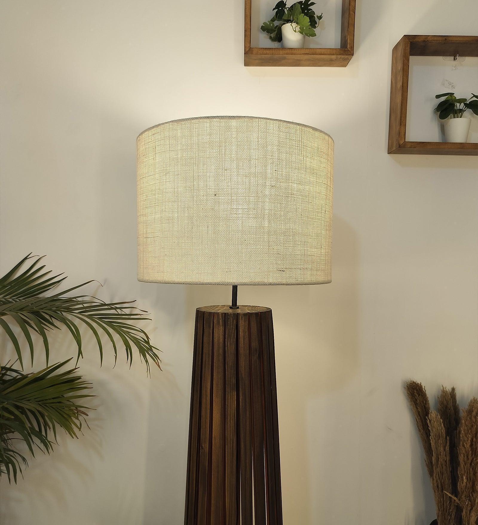 Buy Floor Lamp - Boho Wooden Floor Lamp with Beige Fabric Lampshade by Symplify on IKIRU online store