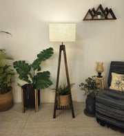 Buy Floor Lamp - Brielle Wooden Floor Lamp with Beige Fabric Lampshade by Symplify on IKIRU online store